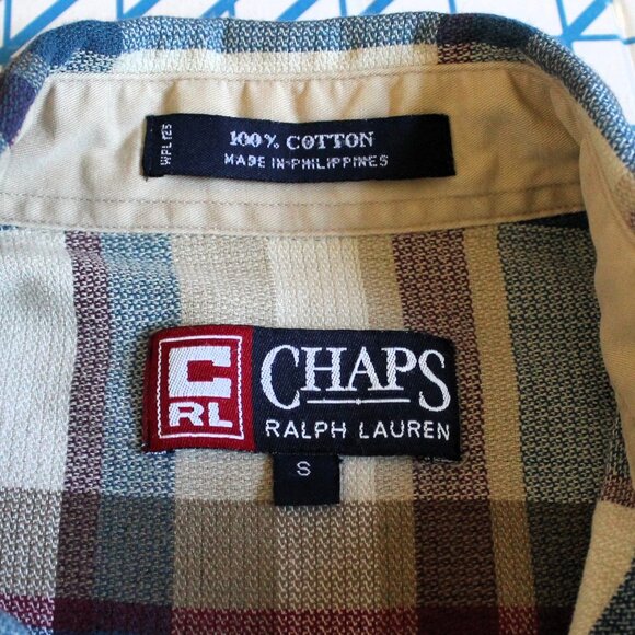 Vintage 90s CHAPS Ralph Lauren Plaid Cotton Knit Button Down Shirt, Small - Picture 4 of 7
